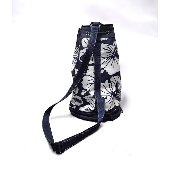 Speedo Drawstring Bucket Barrel Tote Bag Blue And White Floral Canvas  - Picture 2 of 7